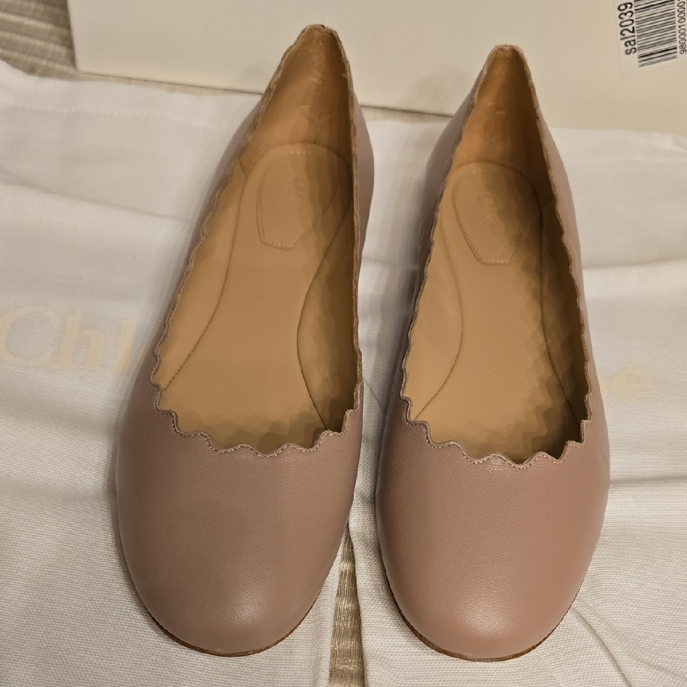 Chloe Pink Tea All Leather Scalloped Ballet Flats - Picture 3 of 15